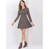Allegra K Women's Vintage Plaid Houndstooth Long Sleeve Office Zip Front Flare Mini Dress - 3 of 4