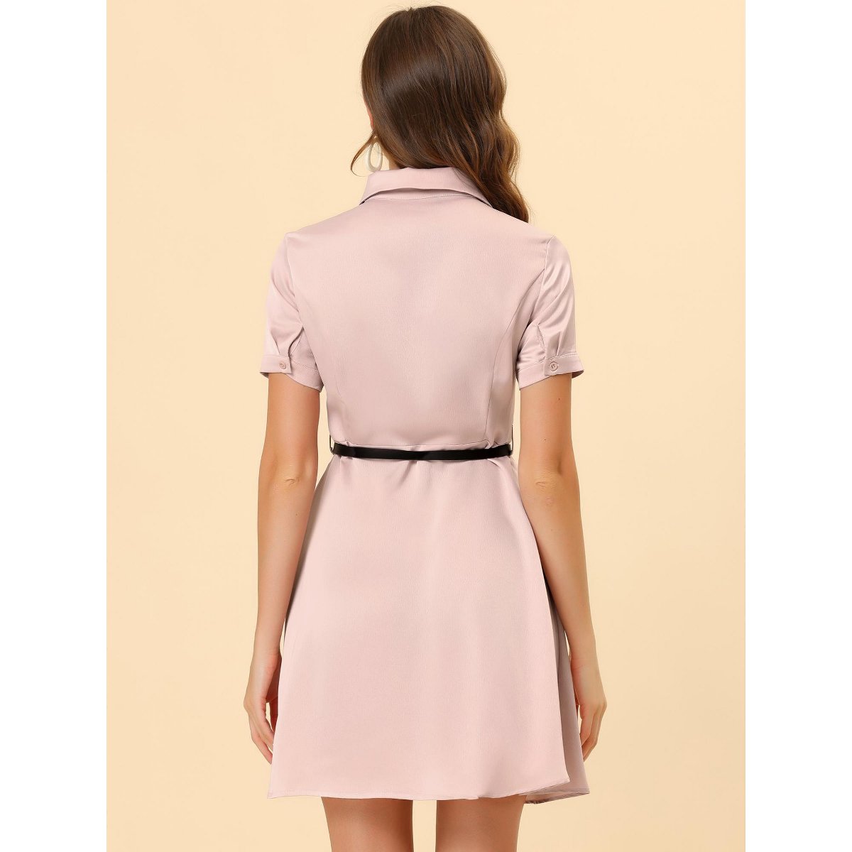 Женские платья INSPIRE CHIC Women's Point Collar Short Sleeve Dresses Pink X-Large — фото 4