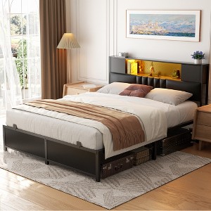 Besiost Bed Frame with LED Light and Charging Station - 1 of 4