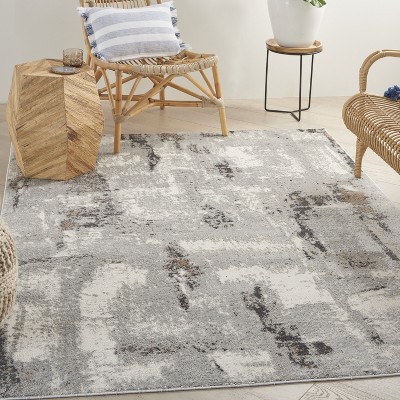 Grey Ivory 8' x 10' Abstract Synthetic Easy Care Rug
