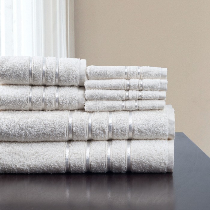 8pc Plush Cotton Bath Towels Sets White - Yorkshire Home