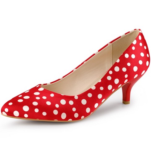 Allegra K Women's Pointed Toe Polka Dots Stiletto Heels Pumps Red