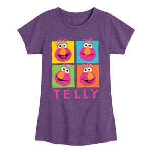 Girls' - Sesame Street - Telly Grid Fitted Short Sleeve Graphic T-Shirt - 1 of 4
