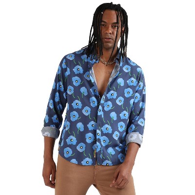 Campus Sutra Men Men's EcoLiva Indigo Blue Flora Block Shirt