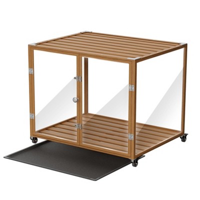 Artloge Modern Extra Large Heavy Duty Dog Crate Tempered Glass Pet Cage with Anti-Rust Aluminum Frame Lockable Casters & Spacious Interior