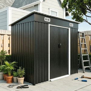 テント・タープ StoreY. GDFStudio Geras 8x4FT Outdoor Metal Shed with Sliding Door, 2 Air