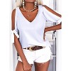 Imily Bela Women Summer V Neck Cold Shoulder Tops Loose Casual Tee Chic Cutout Blouse - 2 of 4