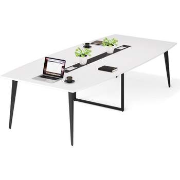 Tribesigns 8FT Conference Table, Boat Shaped Meeting Table with Rectangle Grommet, Modern Seminar Boardroom Table for Office