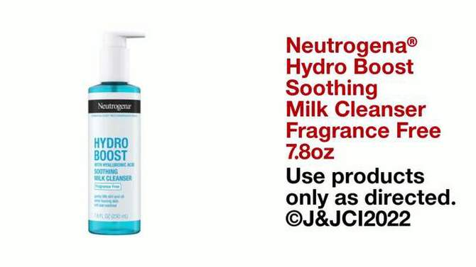 Neutrogena Hydro Boost Soothing Milk Hydrating Facial Cleanser with Hyaluronic Acid - Fragrance Free - 7.8 fl oz, 2 of 8, play video