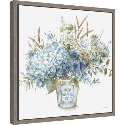Lisa Audit Blue Floral Bouquet Framed Canvas Wall Art 16 x 16