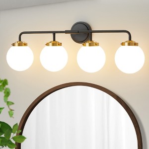 POWLIG 30.71-in 4-Light Black&Gold Bathroom Light Fixtures Over Mirror Vanity Lighting with Milk White Glass Globe Shades - 1 of 4