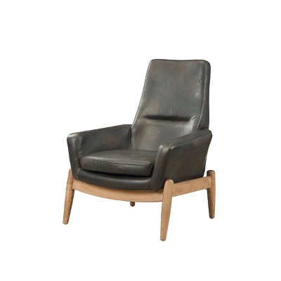 Dolphin Black Top Grain Leather Accent Chair with Tapered Wood Legs