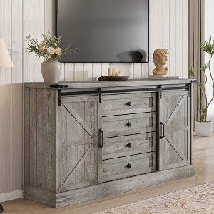 TV Stands for Living Room, Farmhouse Wood Entertainment Center with Sliding Barn Doors, Television Stands with Large 4 Drawers & Bar Handles - 1 of 4