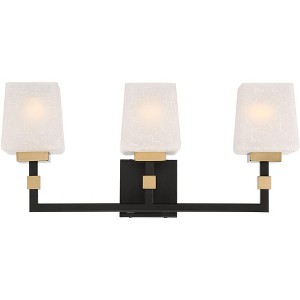Possini Euro Design Beauregard Modern Wall Light Black Gold Hardwire 21 3/4" 3-Light Fixture Square Linen Glass Shade for Bedroom Bathroom Reading - 1 of 4