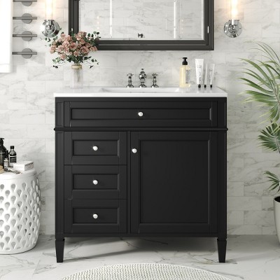 Bathroom Vanity Cabinets 36 Inches With Top Sink, Bathroom Floor Cabinets With 2 Drawers And Tip-Out Drawer-Cuddlewood