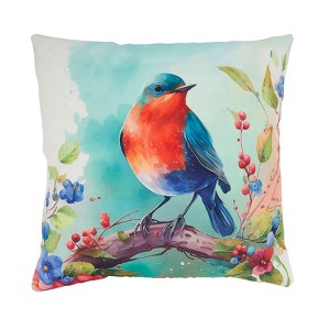 Saro Lifestyle Charming Perched Bird Outdoor Pillow with Poly Fill, 18"x18", Multicolored - 1 of 4