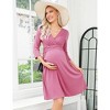 Clearlove Women's Casual 3/4 Sleeve A Line Ruffle Maternity Dress V Neck Ruched High Waist Belt Dress Midi Dress for Pregnant - 3 of 4