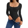 INSPIRE CHIC Women's Long Sleeve Bodysuit Slim Fit Square Neck Tummy Control Brief Leotard - 4 of 4