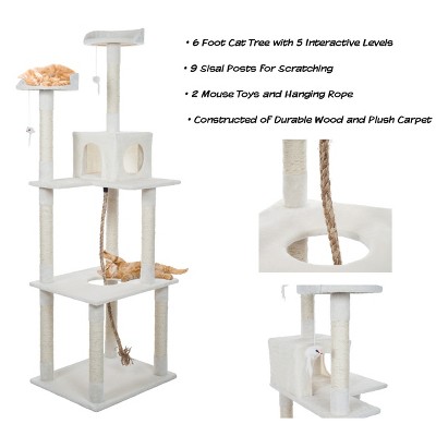 Ivory Multi-Level Sisal Rope Cat Tree House with Perches