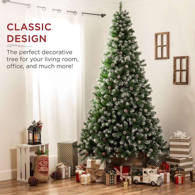 Best Choice Products Pre-Decorated Holiday Christmas Pine Tree w/ Branch Tips, Partially Flocked, Metal Base, 2 of 11