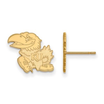 Black Bow Jewelry 10k Yellow Gold Kansas Jayhawks NCAA Post Earrings