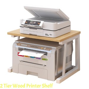 Home Office Desktop Printer Stand, 2 Tier Wood Printer Shelf, Under Desk Small Table for Scanner, Copier, Small Space Storage Organizer - 1 of 4