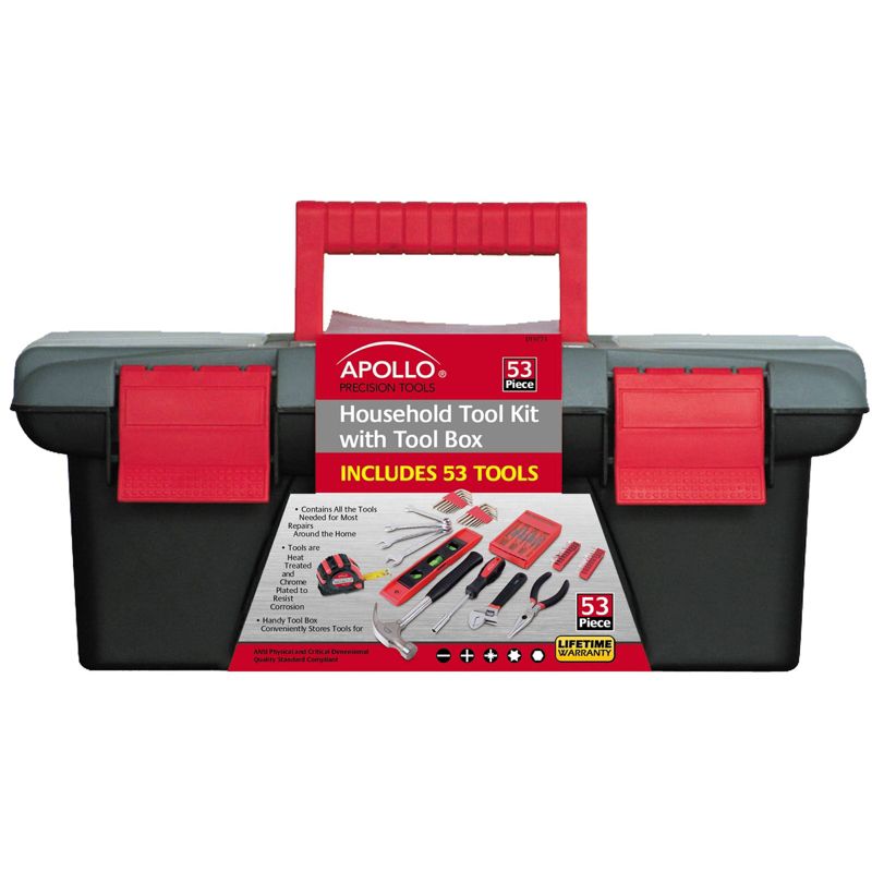 Apollo Tools 53pc DT9773 Household Tool Kit with Tool Box Red, 1 of 13