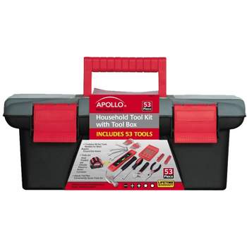 Apollo Tools 53pc DT9773 Household Tool Kit with Tool Box Red