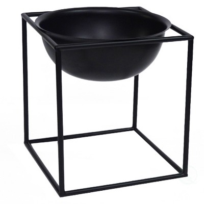 Contemporary Black Metal Table Planter Pot with Stand for Indoor/Outdoor Use