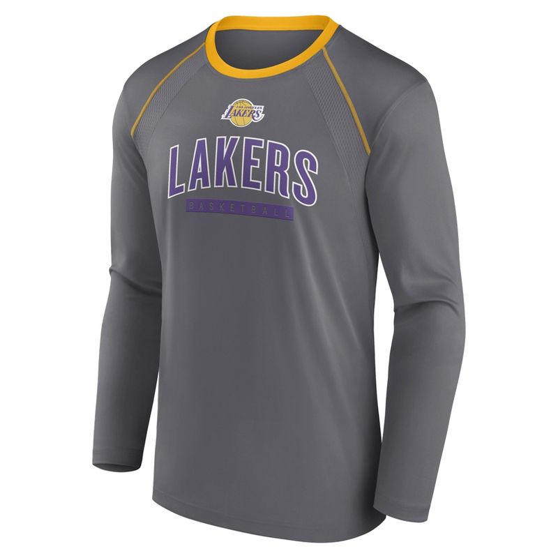 NBA Los Angeles Lakers Men&#39;s Long Sleeve Gray Pick and Roll Poly Performance T-Shirt, 2 of 4