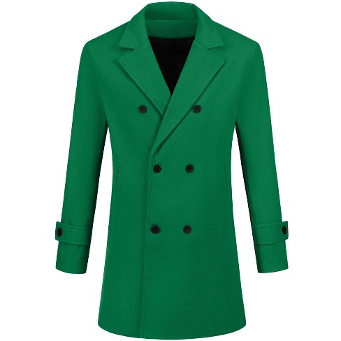 Lars Amadeus Men s Notched Lapel Solid Color Double Breasted Pea Coat Green Medium Target