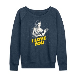 Women's - Star Wars - Valentine Princess Leia I Love You Lightweight French Terry Wide Neck Long Sleeve Shirt - 1 of 4