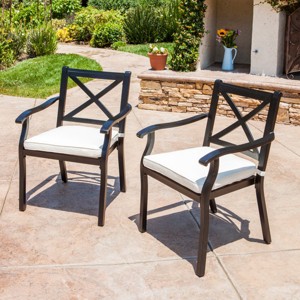 Modern Aluminum Patio Dining Arm Chairs Set of 2,X Back Outdoor Kitchen Dining Room Chairs with Cushions,Garden Dining Armchair-Coolbibila - 1 of 4