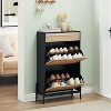Freestanding Rattan Shoe Cabinet with Flip Drawers & Drawer, Farmhouse Shoe Rack Organizer for Entryway - 4 of 4