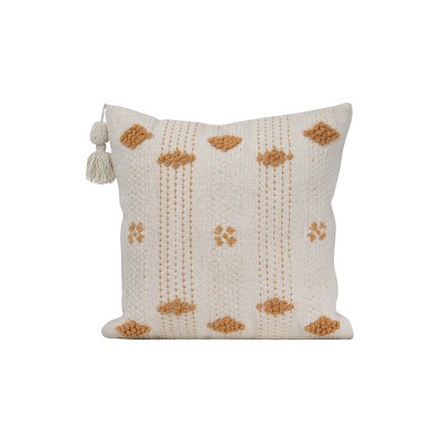 Orange Diamond Pattern Hand Woven 18x18" Cotton Decorative Throw Pillow with Hand Tied Tassel - Foreside Home & Garden