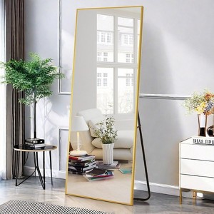 FURNIinspire Full Length Mirrors Floor Standing Mirror, Wall Mirror with Stand Aluminum Alloy Thin Frame, Square Gold 64"*13.7"*21" - 1 of 4