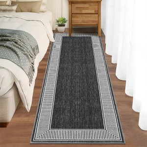 Modern Area Rugs Washable Bordered Floor Carpet, Foldable Contemporary Striped Indoor Mat, Non-Slip Low Pile Accent Rugs for Bedroom, Kitchen, Laundry - 1 of 4
