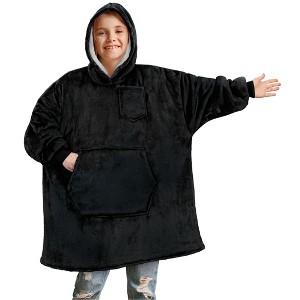 PAVILIA Wearable Blanket Sweatshirt Kids Boy Girl, Warm Cozy Giant Hoodie, Fleece Faux Shearling Oversized Sweater, Big Pocket - 1 of 4