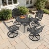 5-Piece Round Cast Aluminum Patio Set with Swivel Chairs,Red Cushions,and Umbrella Hole - 2 of 4