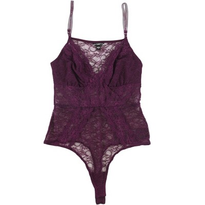 GUESS Womens Lace Thong Bodysuit Jumpsuit, Purple, Small