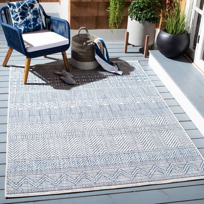 Courtyard CY8196 Power Loomed Indoor/Outdoor Area Rug - Ivory/Navy - 5'3"x5'3" - Safavieh.