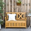 Wooden Outdoor Storage Bench 2-Person Backyard Patio Bench with Louvered Side Panels & Wood Build - 2 of 4
