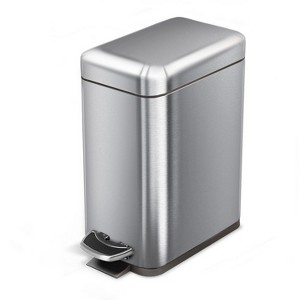 Home Zone Living 1.3 Gallon Slim Stainless Steel Trash Can with Step On Pedal and Soft Close Lid, Silver - 1 of 4
