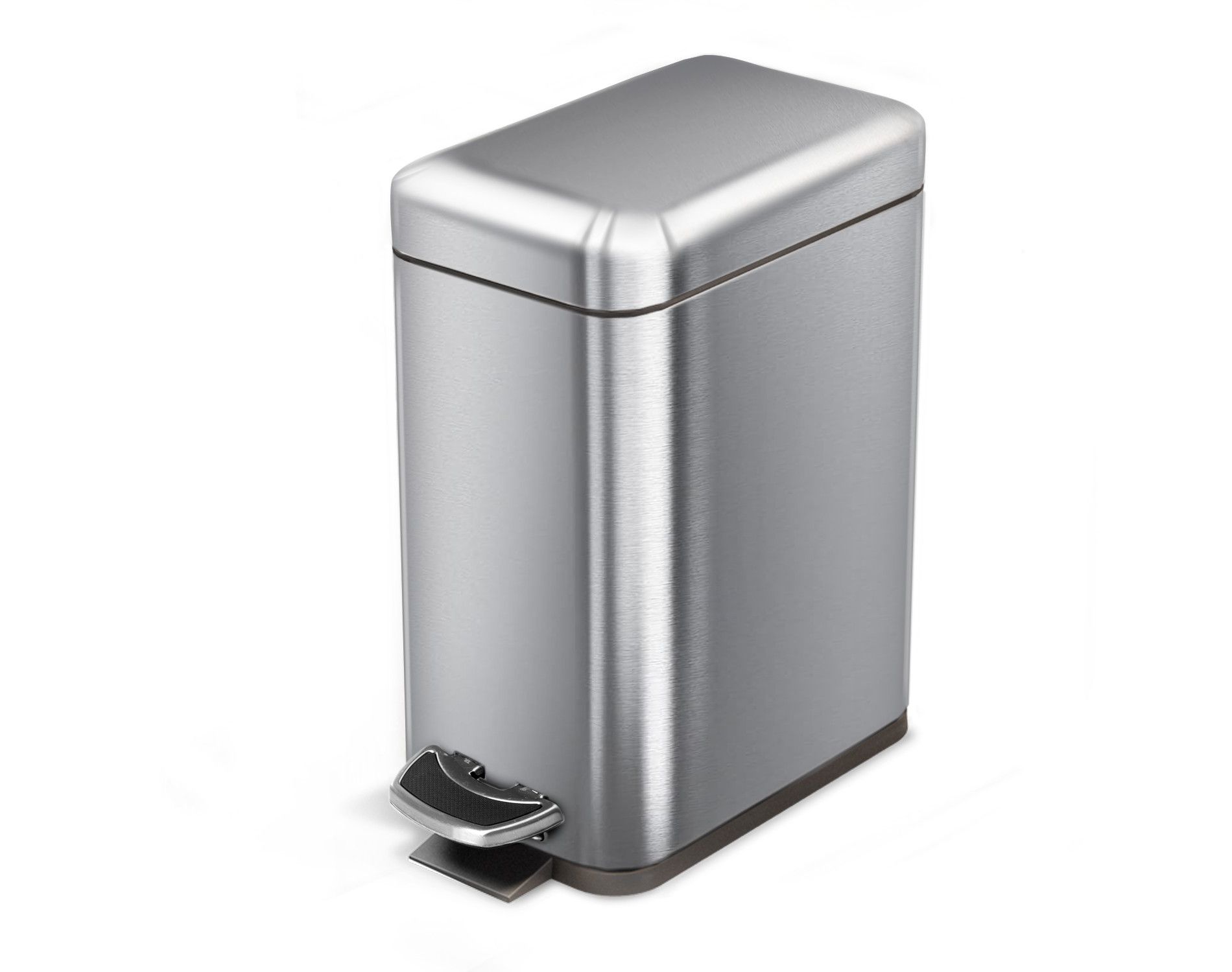 Home Zone Living 1.3 Gallon Slim Stainless Steel Trash Can with Step On Pedal and Soft Close Lid