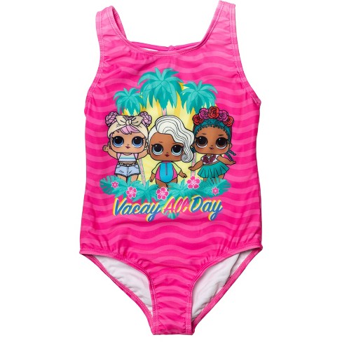 L.O.L. Surprise! Surfer Babe Coconut Q.T. Dawn Little Girls One Piece  Bathing Suit Pink 5 Little to Big Kid
