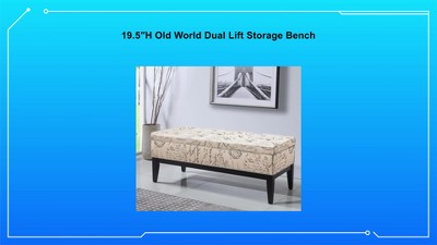 Old World Gray Upholstered Dual Lift Storage Bench