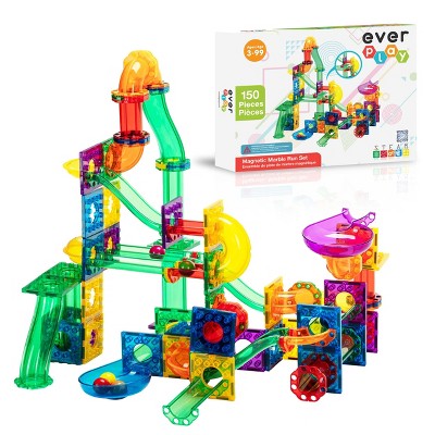 EverPlay Marble Run Magnetic Tiles, Race Track Building Blocks for Kids, 150pc