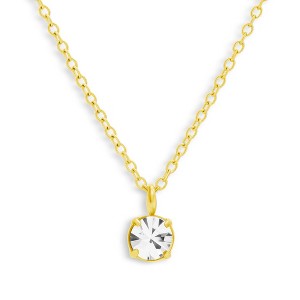 EVRY JEWELS WATERPROOF Gold or Silver Plated Stainless Steel Solitaire Crystal Necklace - 1 of 2