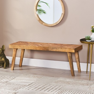 GDFStudio Hawley Boho Handmade Mango Wood Bench, Natural