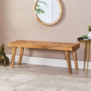 GDFStudio Hawley Boho Handmade Mango Wood Bench, Natural - 1 of 4